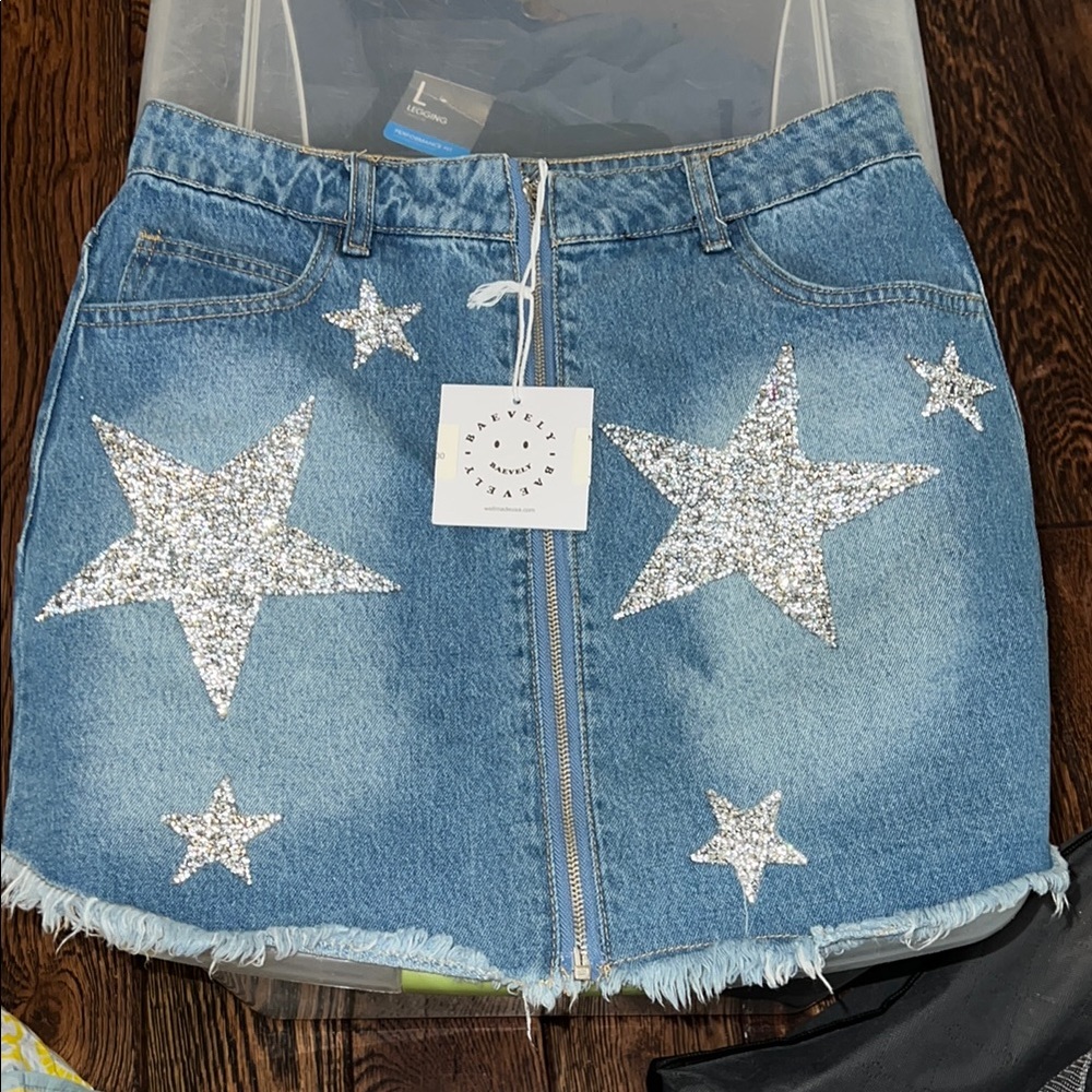Brand new mediun Blue Sequin Embellished Mini Skirt USA JULY 4